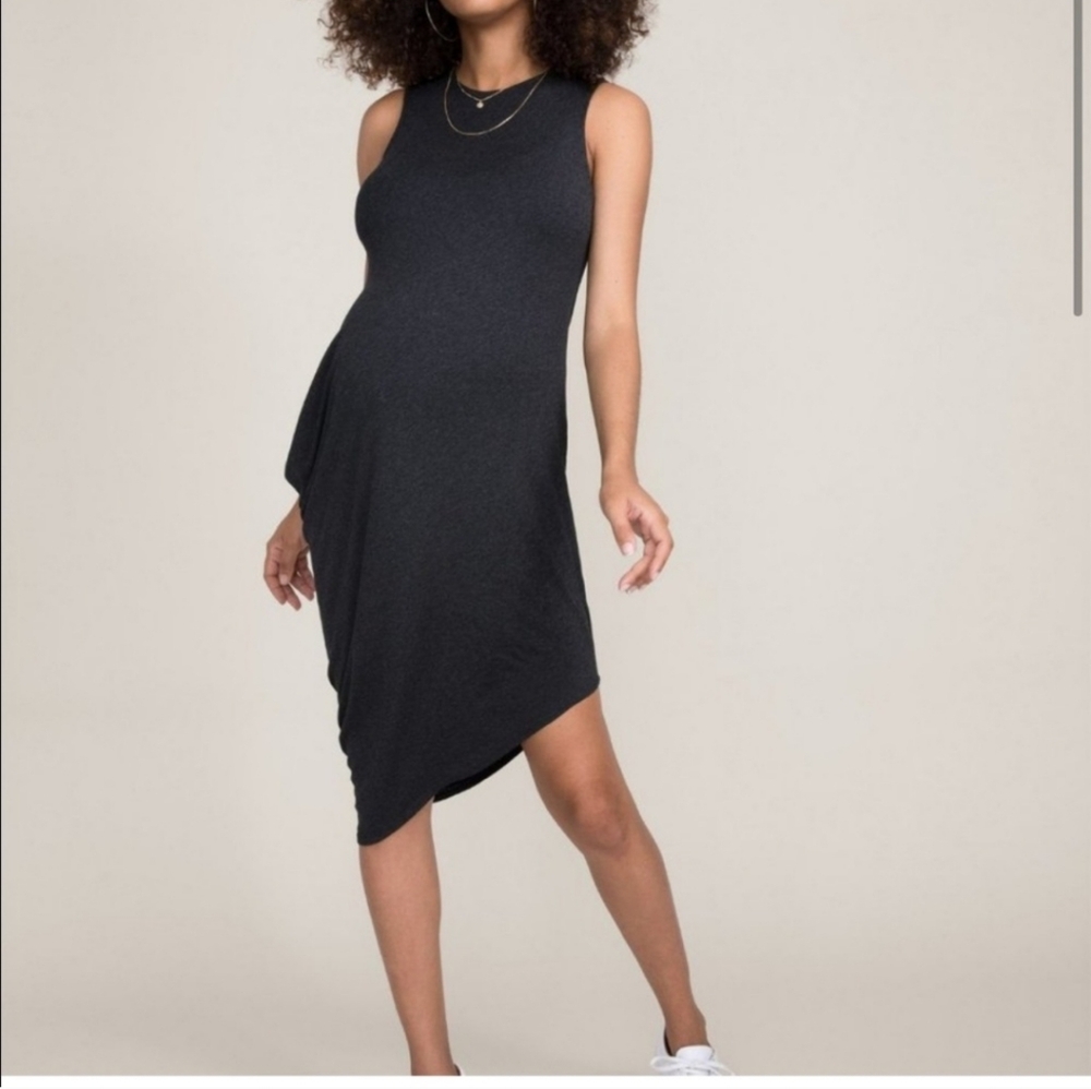 Hatch Maternity The Highline Jersey Black Asymmetrical High Low Midi Dress